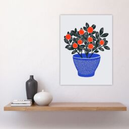 "Artery8 Teaberry Red Berry Potted Plant Blue Red Bright Wall Art Print in Orange - Size: W18"" x H24""" - thumbnail 4