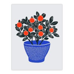 "Artery8 Teaberry Red Berry Potted Plant Blue Red Bright Wall Art Print in Orange - Size: W18"" x H24""" - thumbnail 1