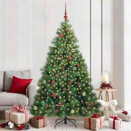 Berkfield Home Artificial Christmas Tree with 300 LEDs Green 210 cm PE & PVC - thumbnail 1