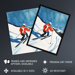 "Artery8 Austria Skier Skiing Winter Sport Ski Watercolour Framed Art Print in Blue - Size: W12"" x H16""" - thumbnail 2