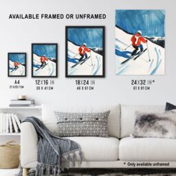 "Artery8 Austria Skier Skiing Winter Sport Ski Watercolour Framed Art Print in Blue - Size: W12"" x H16""" - thumbnail 3