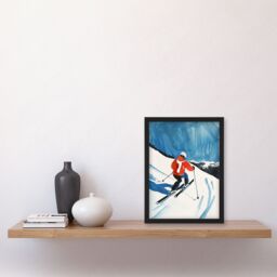 "Artery8 Austria Skier Skiing Winter Sport Ski Watercolour Framed Art Print in Blue - Size: W12"" x H16""" - thumbnail 4