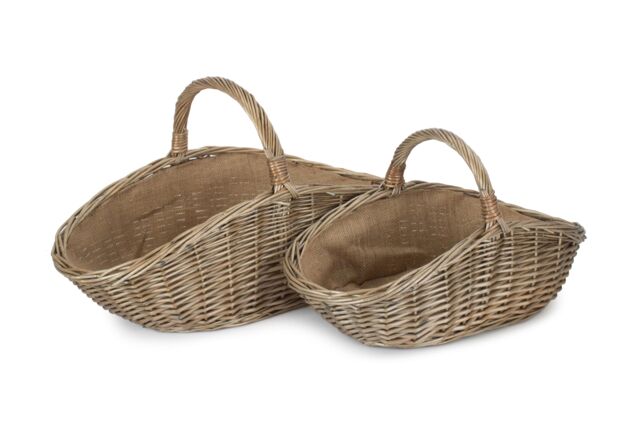 Red Hamper Wicker Set of 2 Antique Wash Harvesting Trug Baskets in Grey - image 1