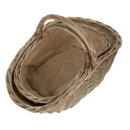 Red Hamper Wicker Set of 2 Antique Wash Harvesting Trug Baskets in Grey - thumbnail 2