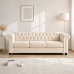 Sofaya Hampton 3 Seater Chesterfield Sofa Velvet Soft Cushion Couch in Cream - thumbnail 4
