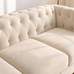 Sofaya Hampton 3 Seater Chesterfield Sofa Velvet Soft Cushion Couch in Cream - thumbnail 5