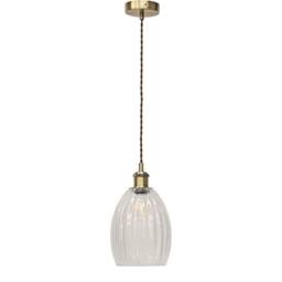 First Choice Lighting Birch - Clear Fluted Glass Antique Brass Retro Pendant Fitting - thumbnail 1