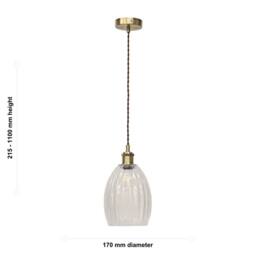 First Choice Lighting Birch - Clear Fluted Glass Antique Brass Retro Pendant Fitting - thumbnail 5