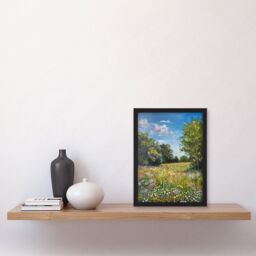 Artery8 Summer Wildflower Meadow Landscape Summer Oil Framed Art Print in Green - Size: A4 - thumbnail 4
