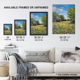 Artery8 Summer Wildflower Meadow Landscape Summer Oil Framed Art Print in Green - Size: A4 - thumbnail 3