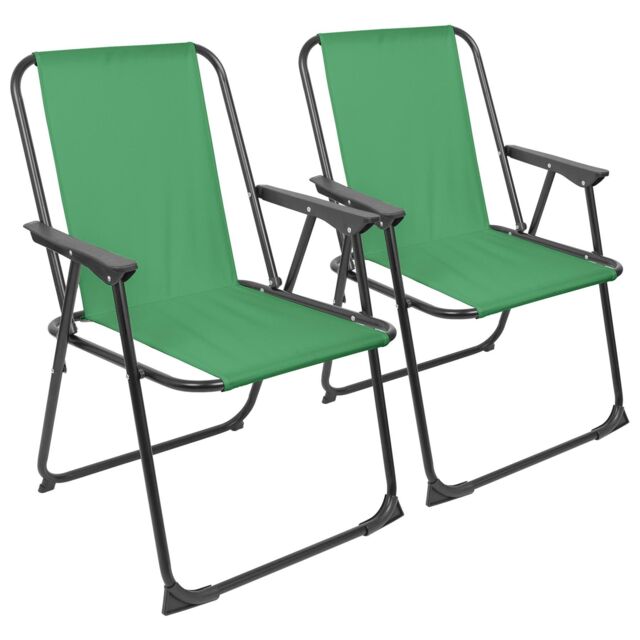Harbour Housewares Folding Metal Beach Chairs - Matt Black - Pack of 2 in Green - image 1