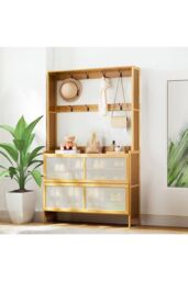 H&O Direct Wooden Entryway Storage Shoe Cabinet in Brown