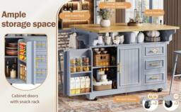 BTM Kitchen Island, Movable Table, Rolling Buffet, Storage in Light Blue - thumbnail 9