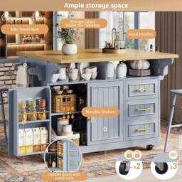 BTM Kitchen Island, Movable Table, Rolling Buffet, Storage in Light Blue - thumbnail 6