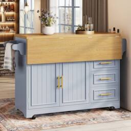 BTM Kitchen Island, Movable Table, Rolling Buffet, Storage in Light Blue - thumbnail 4