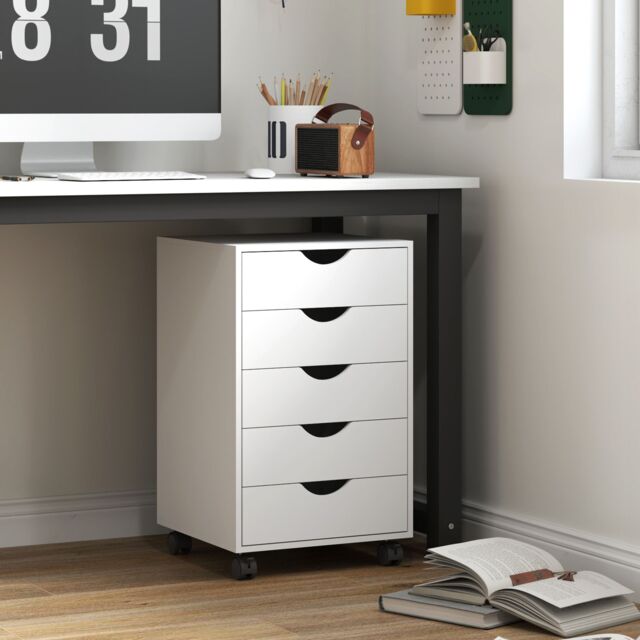HOMCOM Filing Cabinet with 5 Drawers, Under Desk Drawer, White - image 1