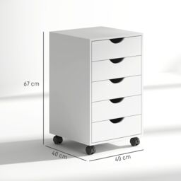 HOMCOM Filing Cabinet with 5 Drawers, Under Desk Drawer, White - thumbnail 3
