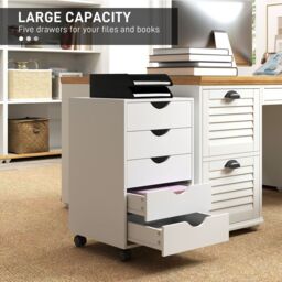 HOMCOM Filing Cabinet with 5 Drawers, Under Desk Drawer, White - thumbnail 4