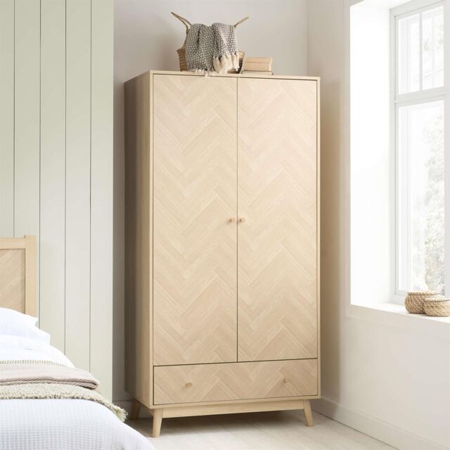 Birlea 2 Door 1 Drawer Oak Brown Wooden Wardrobe Herringford in Light Oak - image 1