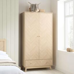 Birlea 2 Door 1 Drawer Oak Brown Wooden Wardrobe Herringford in Light Oak