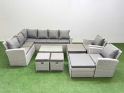 Fimous 12 Seater Garden Outdoor PE Rattan Furniture Set with 4 Footstools 2 Chair Light Grey Mixed - thumbnail 1