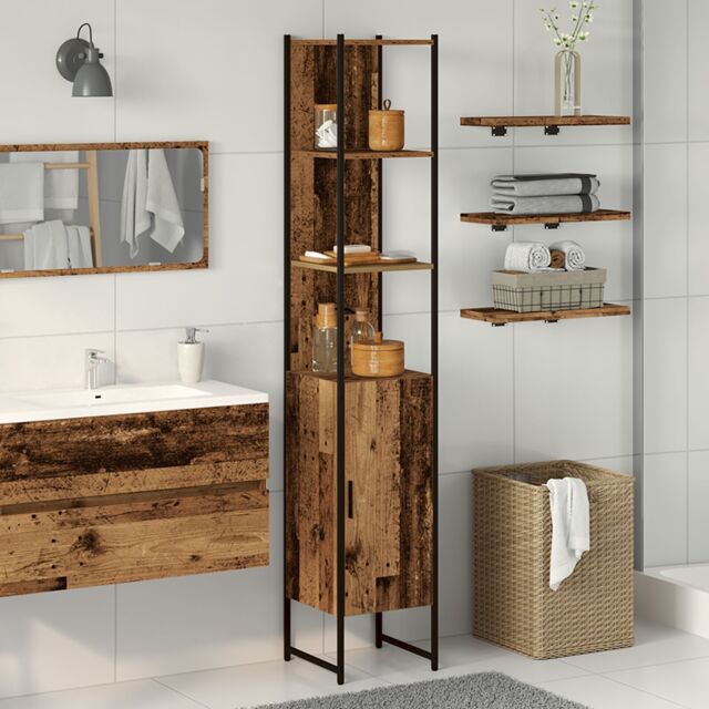 Berkfield Home Bathroom Cabinet Old Wood 33x33x185, 5 cm Engineered Wood in Brown