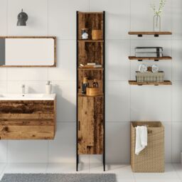 Berkfield Home Bathroom Cabinet Old Wood 33x33x185, 5 cm Engineered Wood in Brown - thumbnail 4