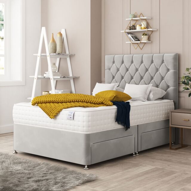"Bed Choices Windsor Upholstered Divan Bed With 2 drawers & 26"" Headboard in Silver - Size: King" - image 1