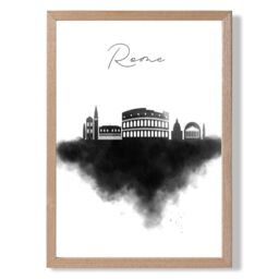 ARTZE Rome Watercolour Skyline City Framed Print SIZE: A3 with Oak Frame in Black - Size: A4 - thumbnail 1