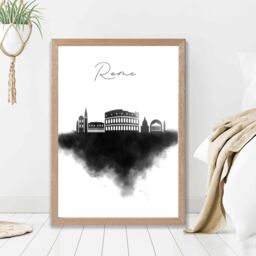 ARTZE Rome Watercolour Skyline City Framed Print SIZE: A3 with Oak Frame in Black - Size: A4 - thumbnail 2