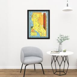 "Artery8 Wall Art Print Map Lindgren 1948 California Pictorial Large Framed Wall Décor Art in Brown - Size: W18"" x H24""" - thumbnail 2