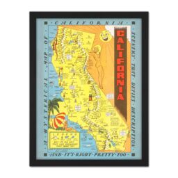 "Artery8 Wall Art Print Map Lindgren 1948 California Pictorial Large Framed Wall Décor Art in Brown - Size: W18"" x H24""" - thumbnail 1