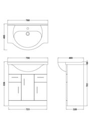 Balterley 3 Door 2 Drawer Bathroom Vanity Basin Unit Gloss White 750mm - thumbnail 8