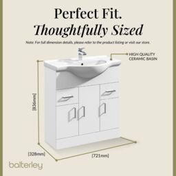 Balterley 3 Door 2 Drawer Bathroom Vanity Basin Unit Gloss White 750mm - thumbnail 5
