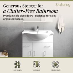Balterley 3 Door 2 Drawer Bathroom Vanity Basin Unit Gloss White 750mm - thumbnail 2