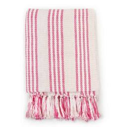 Berkfield Home Throw Cotton Stripes 125x150 cm Pink & White - thumbnail 2