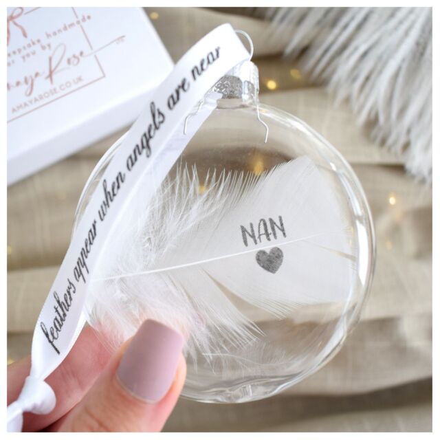 Amaya Rose Ltd In Memory of Nan Feather Round Bauble Gift Boxed. Memorial in Clear