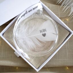 Amaya Rose Ltd In Memory of Nan Feather Round Bauble Gift Boxed. Memorial in Clear - thumbnail 2