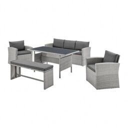 Home Detail Rattan 5 Piece Garden Furniture Dining Set 3 Seat Sofa 2 Single Chairs & Bench in Grey - thumbnail 2