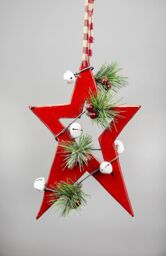 Shatchi Wooden Hanging Decoration Star Shape Red 25X1.2X36 CM - thumbnail 2