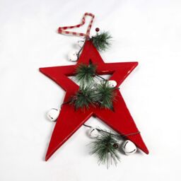 Shatchi Wooden Hanging Decoration Star Shape Red 25X1.2X36 CM - thumbnail 3