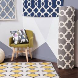 Wyld and Coco Grey Wool Hand-Tufted Rug 160 x 230 cm - Trellis Quatrefoil - Size: 160 cm x 230 cm