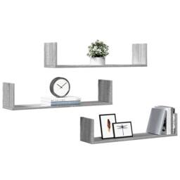 Berkfield Home Durable Wall Shelves 3 pcs Grey Sonoma 80x18x18 cm Engineered Wood - Size: 80 x 18 x 18 cm - thumbnail 1