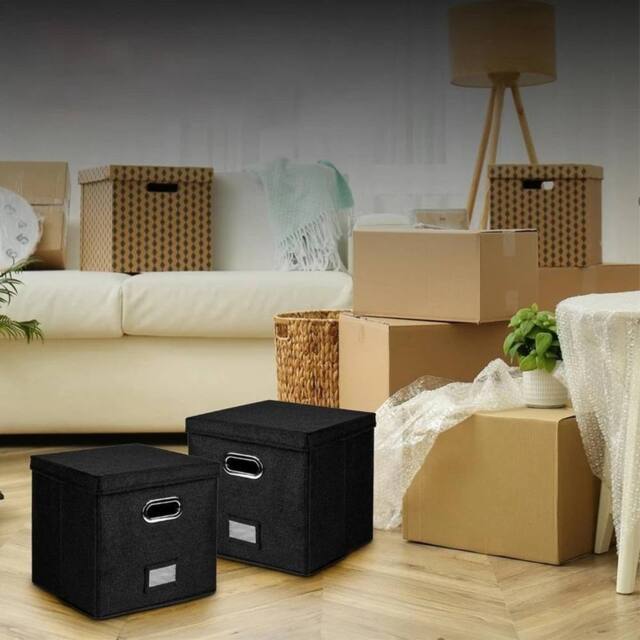 EONLION Black Vinyl Record Storage Box W Lids - Size: 500mm - image 1