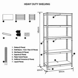 Nordara 5-Tier Heavy Duty Metal Storage Rack Multi-layer Household in Silver - Size: 1000mm × 2000mm - thumbnail 4
