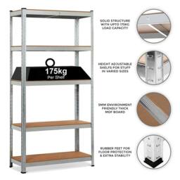 Nordara 5-Tier Heavy Duty Metal Storage Rack Multi-layer Household in Silver - Size: 1000mm × 2000mm - thumbnail 3