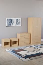 Home Discount Riano 4 Piece Bedroom Set - 1 Drawer Bedside, 4 Drawer Chest, Wardrobe in Brown