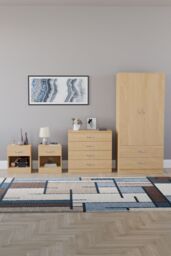 Home Discount Riano 4 Piece Bedroom Set - 1 Drawer Bedside, 4 Drawer Chest, Wardrobe in Brown - thumbnail 4