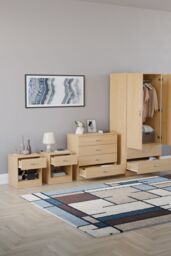 Home Discount Riano 4 Piece Bedroom Set - 1 Drawer Bedside, 4 Drawer Chest, Wardrobe in Brown - thumbnail 2