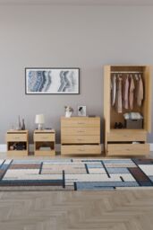 Home Discount Riano 4 Piece Bedroom Set - 1 Drawer Bedside, 4 Drawer Chest, Wardrobe in Brown - thumbnail 3